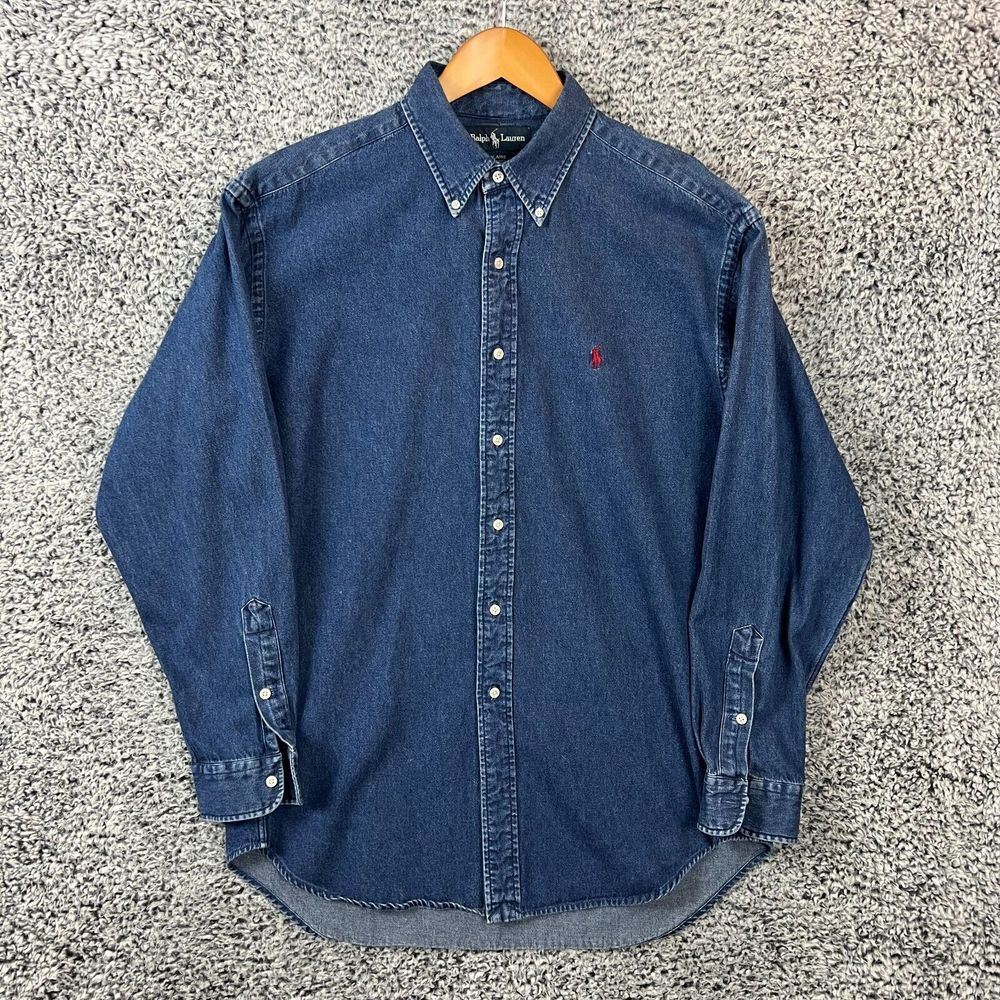 Vintage Polo Ralph Lauren Shirt Mens Large Blue Thick Denim Button Up